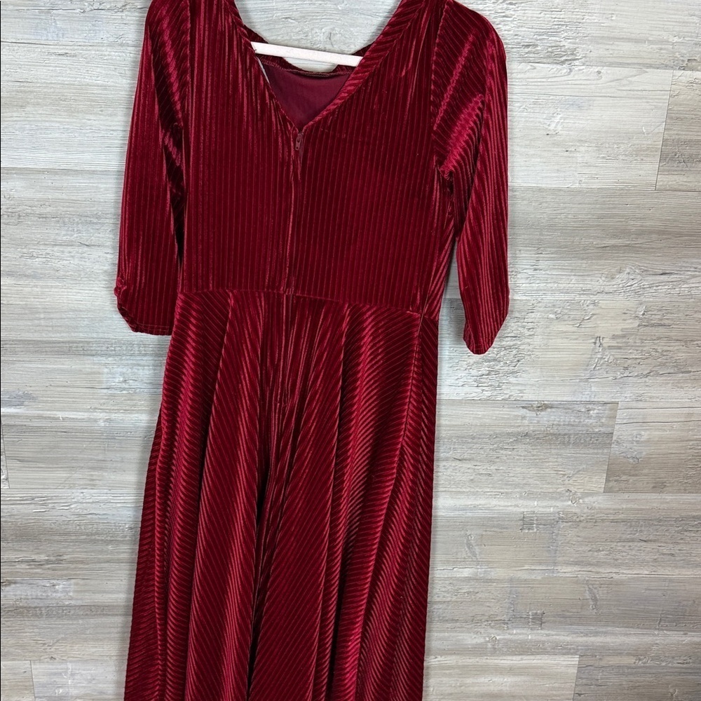 Unique Vintage Merlot Striped Velvet Fit and Flare Dress - Picture 6 of 7